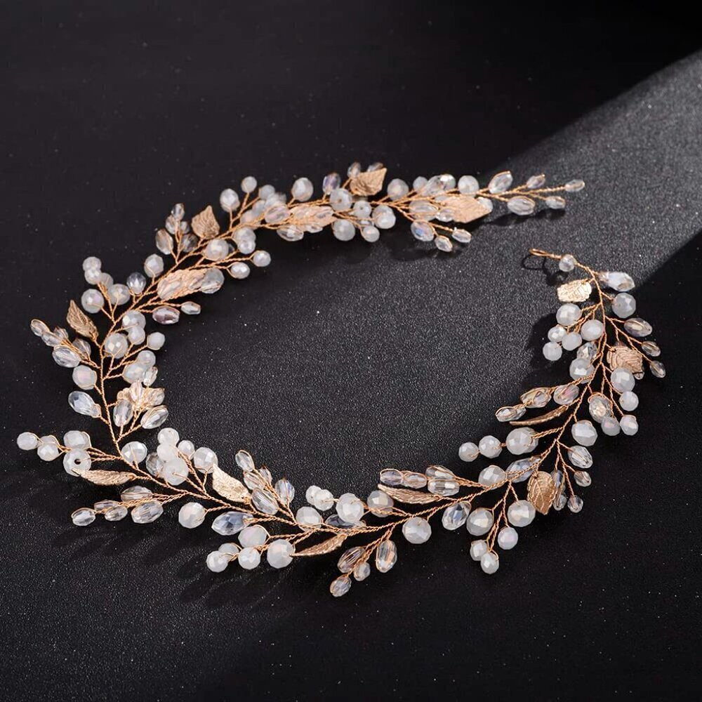 Bride Wedding Hair Vine Headband Bridal Crystal Leaf Hair Pieces Handmade Blue R